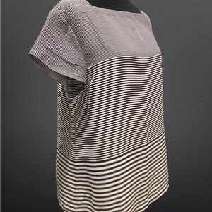 LOFT Blue and White Boxy Blouse with Short Sleeves